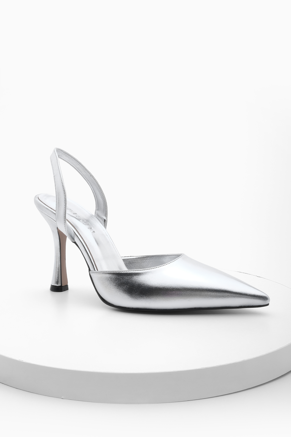 Marjin Women's Stiletto Pointed Toe Open Back Evening Dress Heels Nisay Silver
