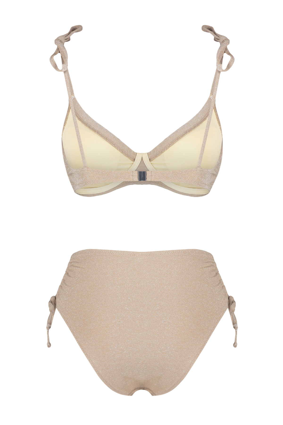 Trendyol Mink Balconette Tie-Up Silvery High Waist Hipster Bikini Set