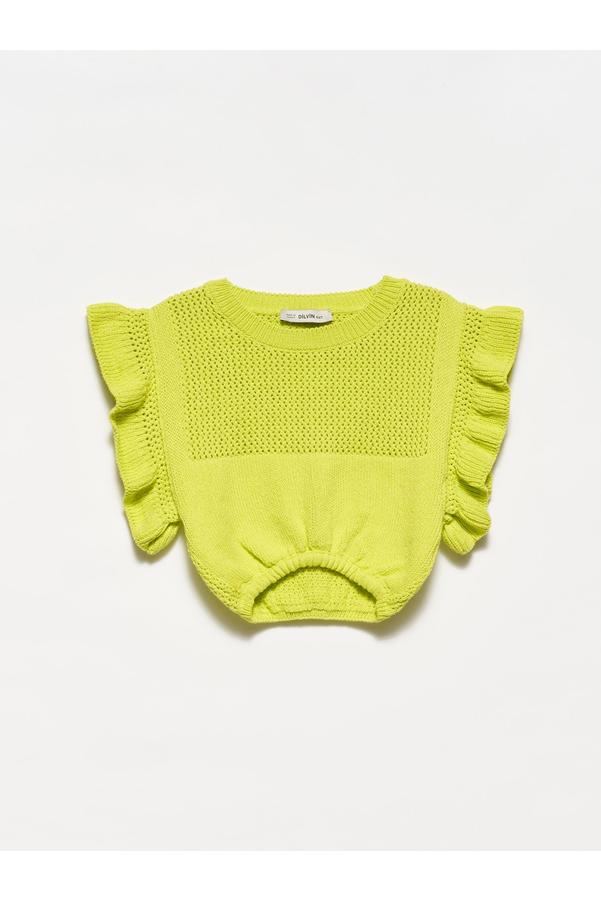 Levně Dilvin 10176 Crop With Ruffle Sleeves Sweater-lime