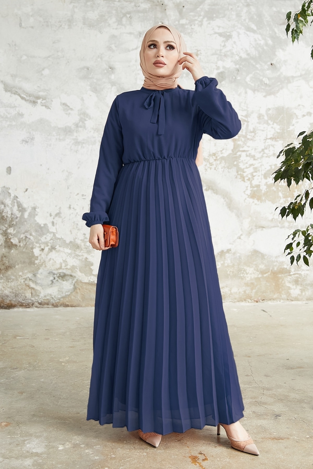 InStyle Pleated Limelda Chiffon Dress - Navy Blue