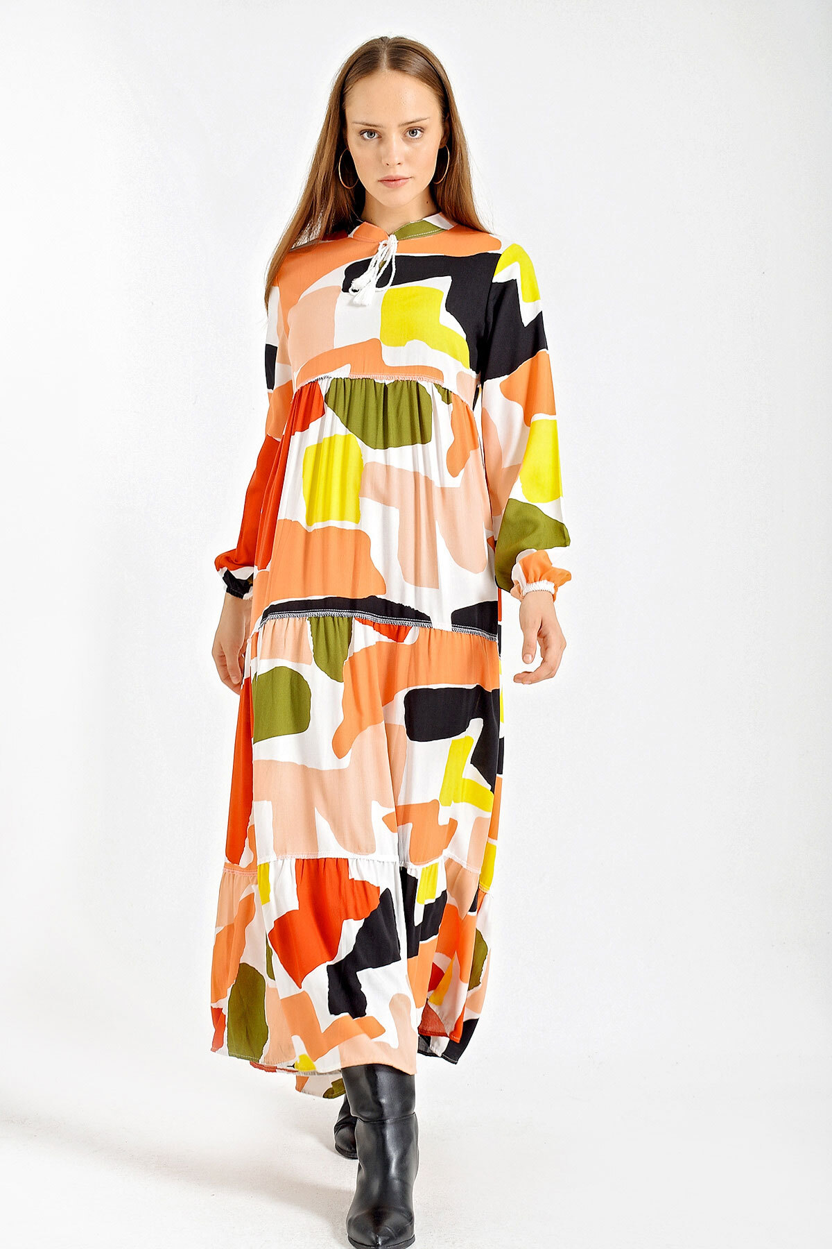 Levně Bigdart 1627 Desert, Lace-up Hijab Dress - Saffron