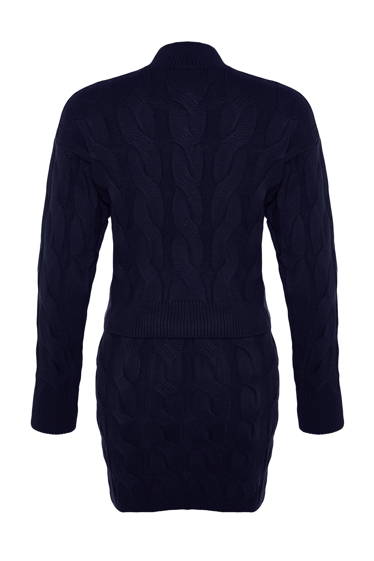 Trendyol Navy Blue Crop High Collar Knitwear Skirt Bottom-Top Set