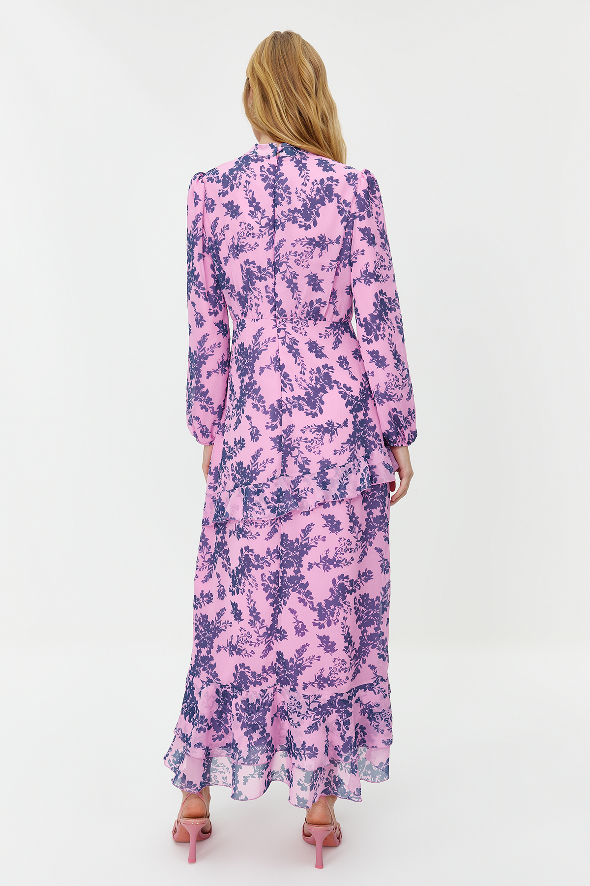 Trendyol Lilac Floral Skirt Frilly Lined Woven Chiffon Dress