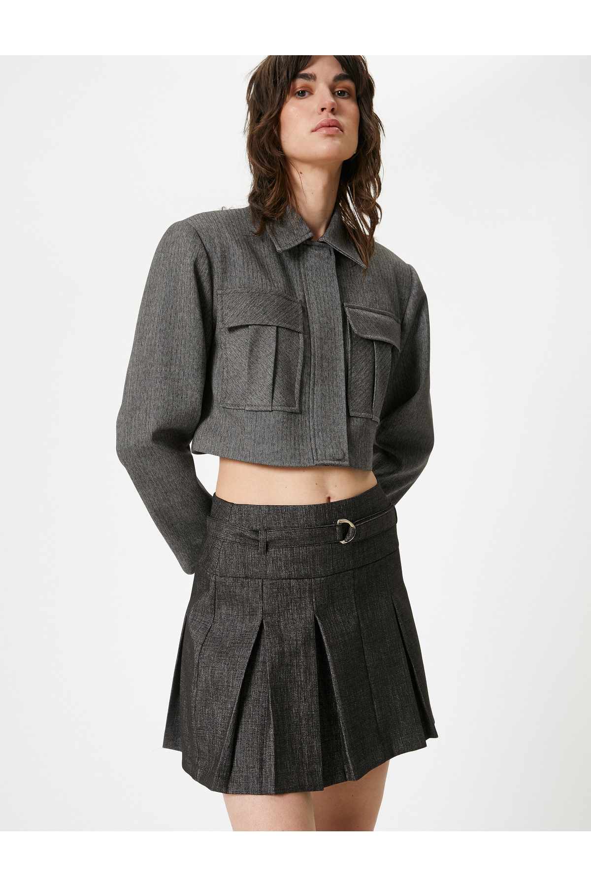 Levně Koton Pleated Mini Skirt A-Line Belt Detailed Zippered