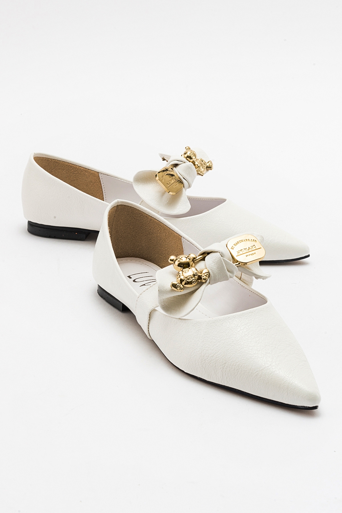LuviShoes HELSI Women's White Bow Flat Flats