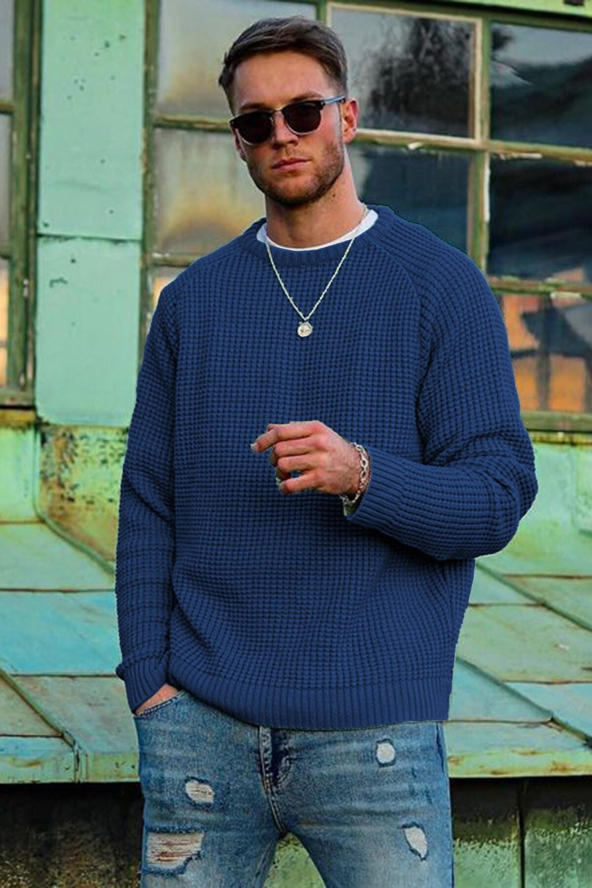 Madmext Men's Indigo Sweater 5179