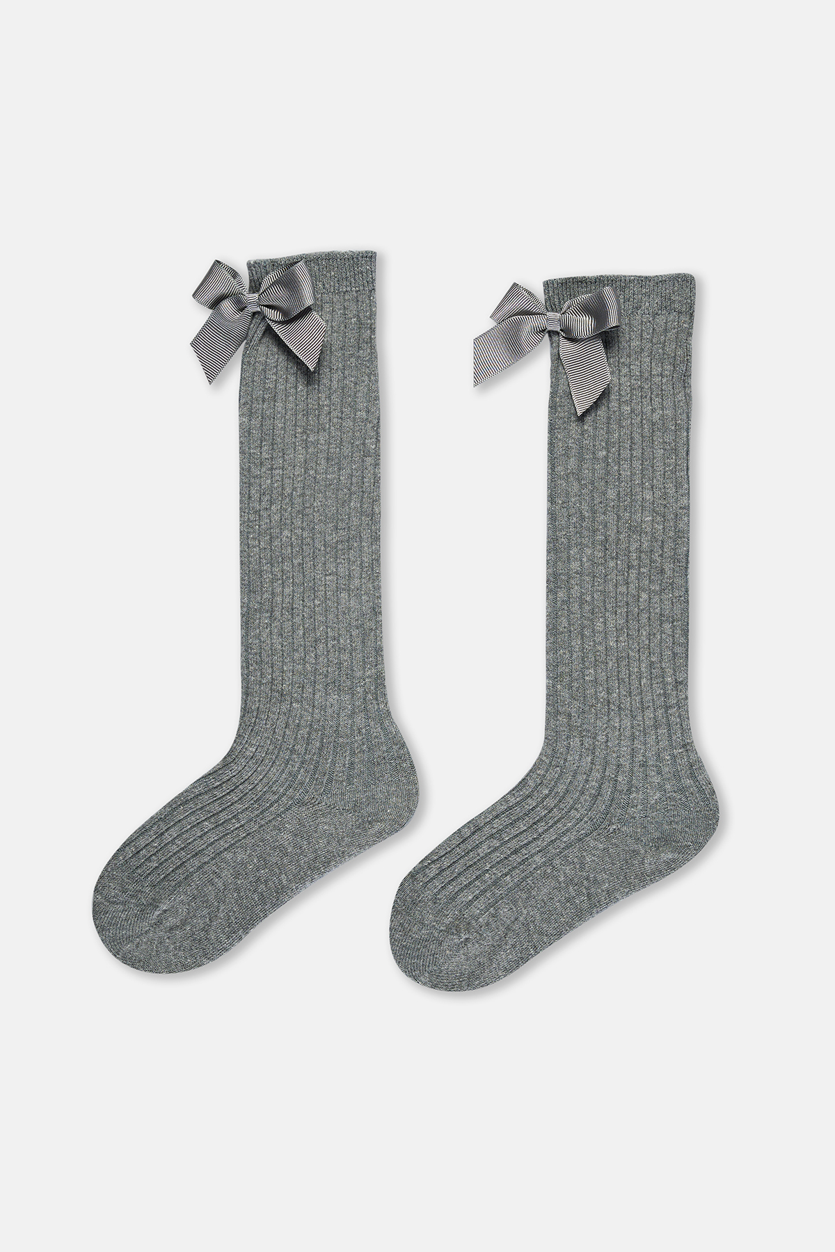 Levně Dagi Gray Melange Girls' Ribbon Detailed Knee Socks