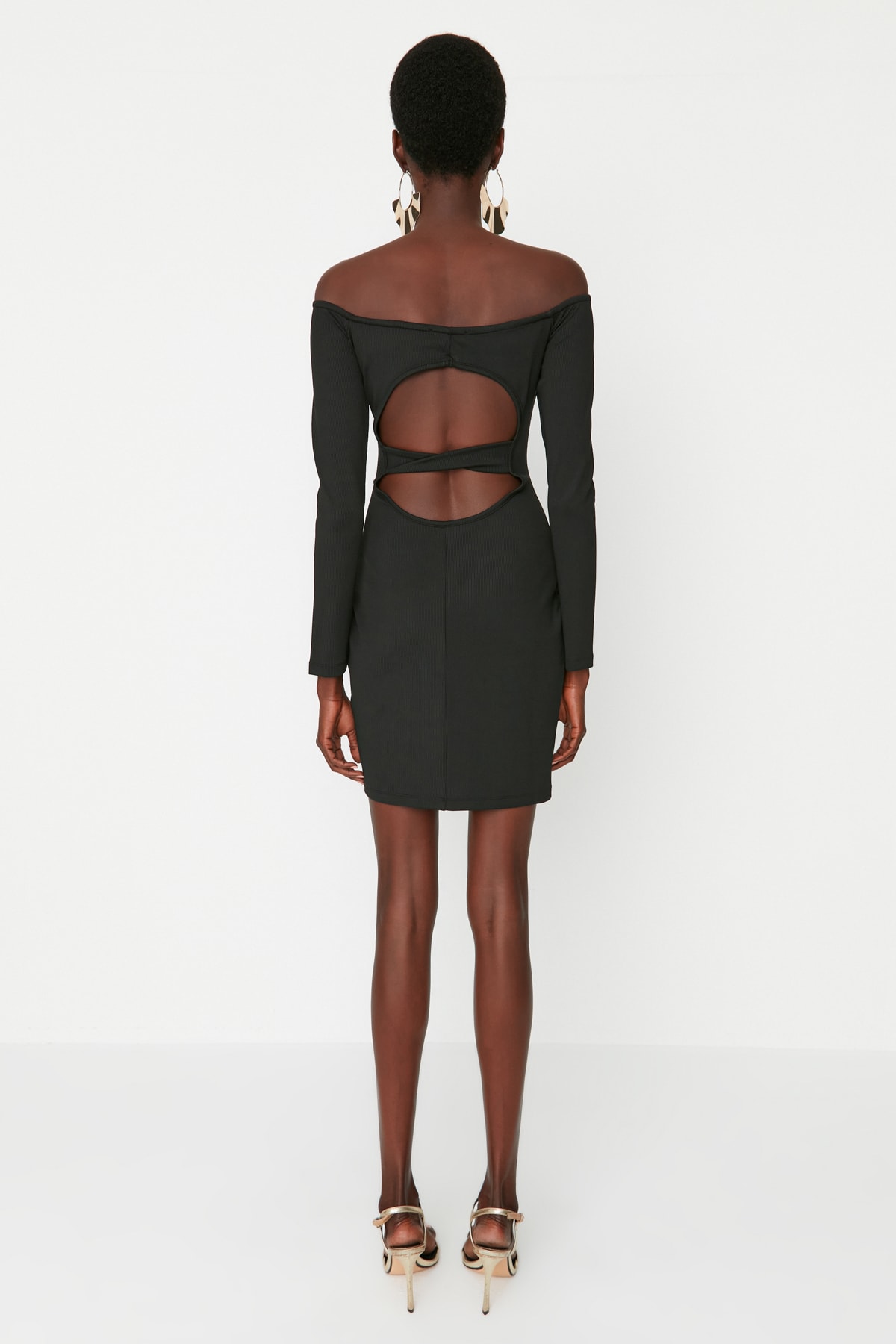 Rochie de seara tricotata detaliata cu guler negru Trendyol