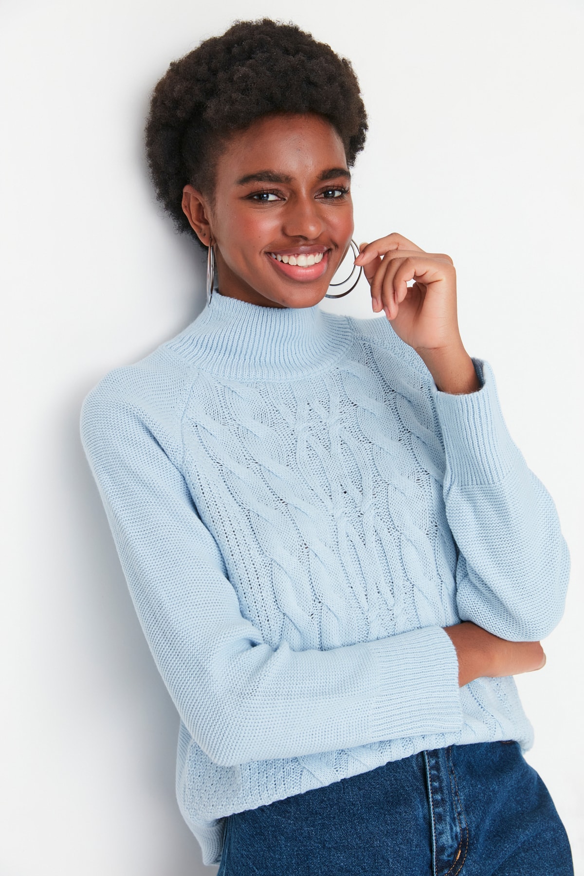 Trendyol Blue Knit Detailed Knitwear Sweater