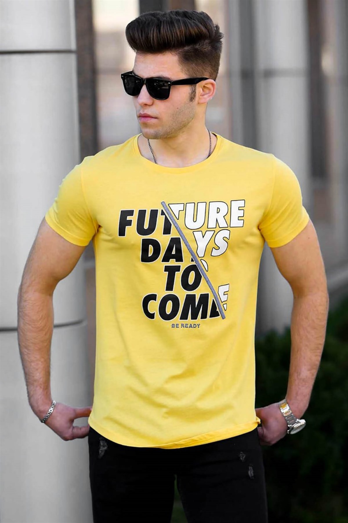 Madmext Men's Printed Yellow T-Shirt 4475