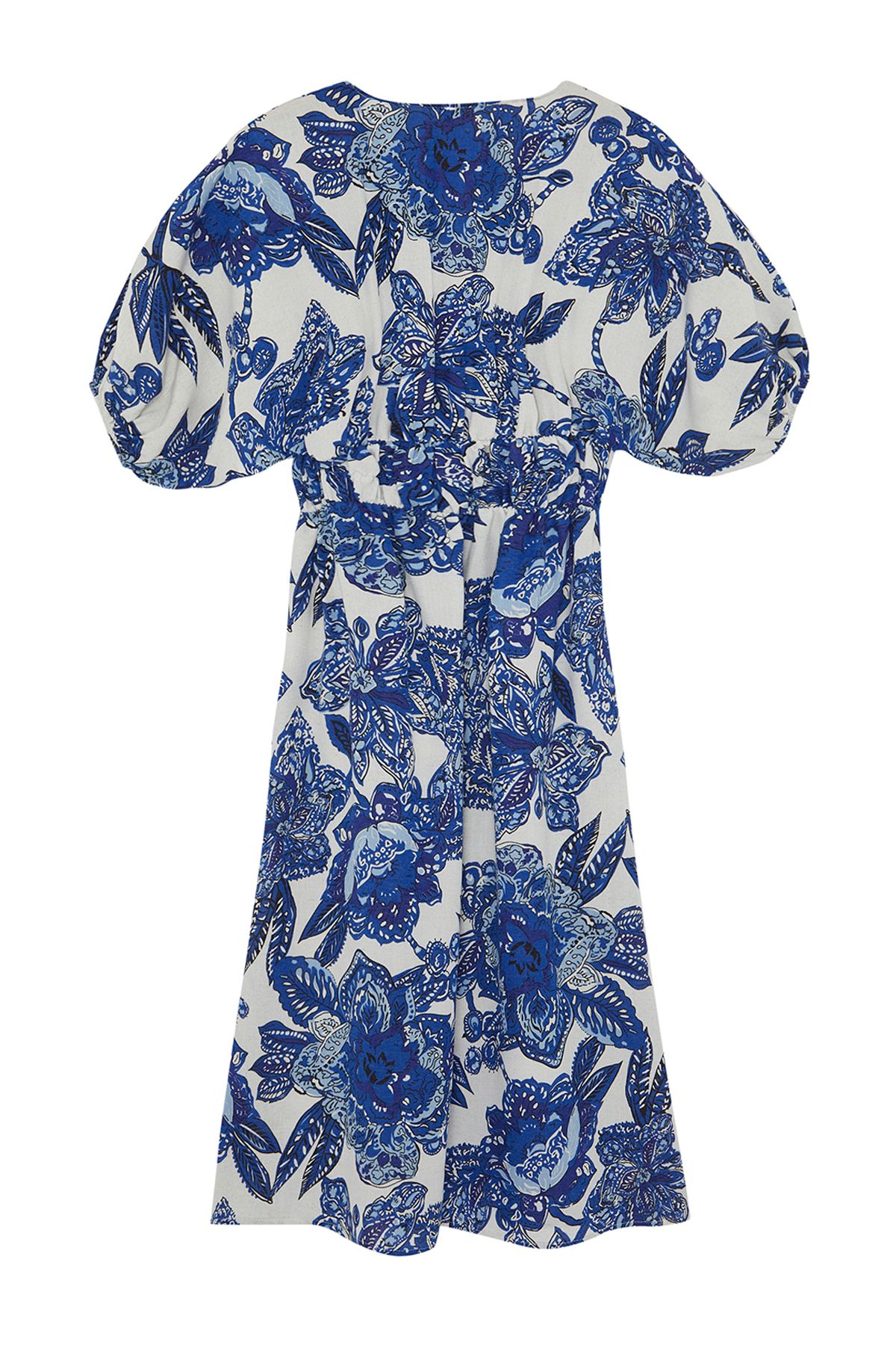 Trendyol Blue Floral A-Line Double-Breasted Midi Woven Dress