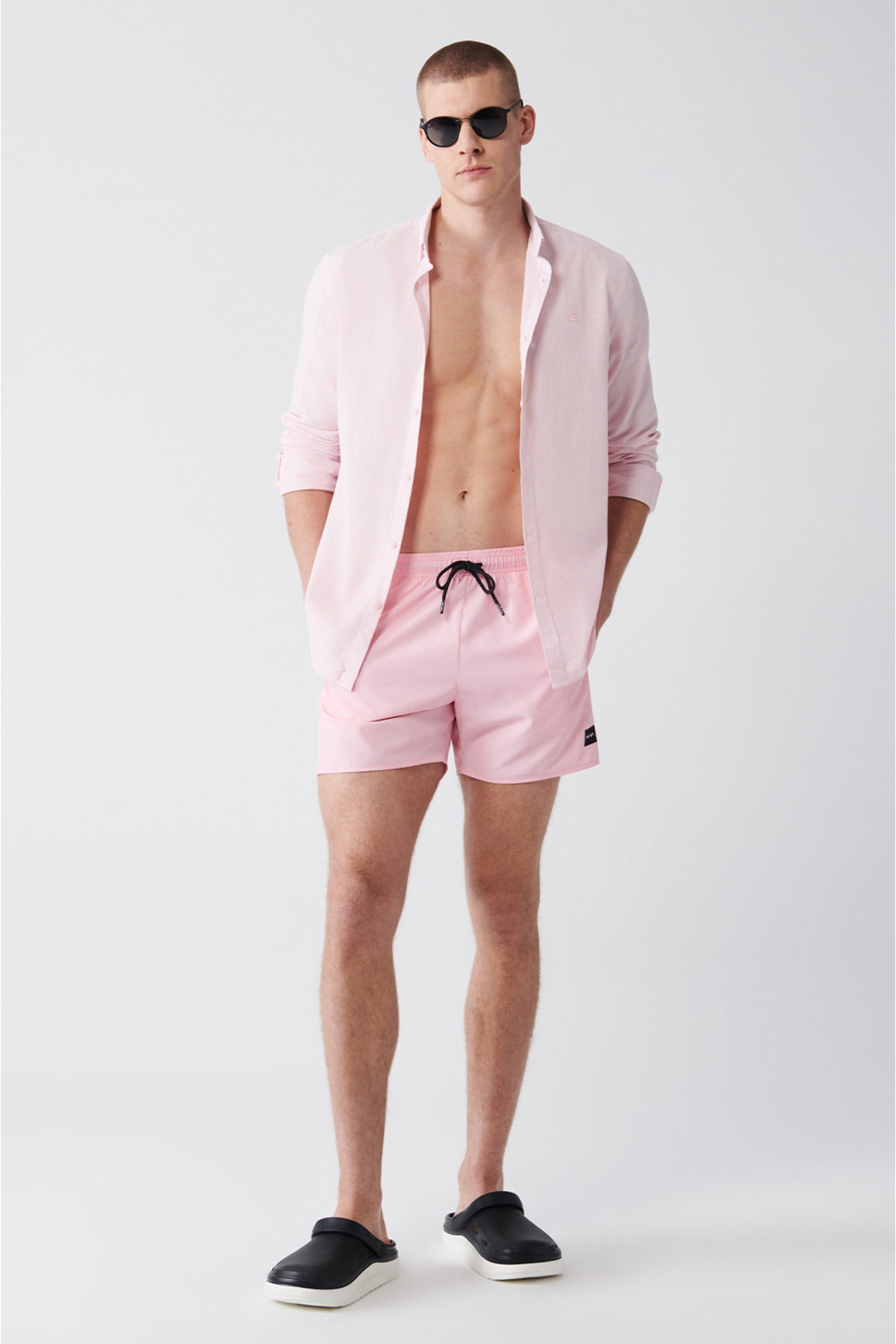 Avva Men's Light Pink Quick Dry Standard Size Flat Swimwear Marine Shorts