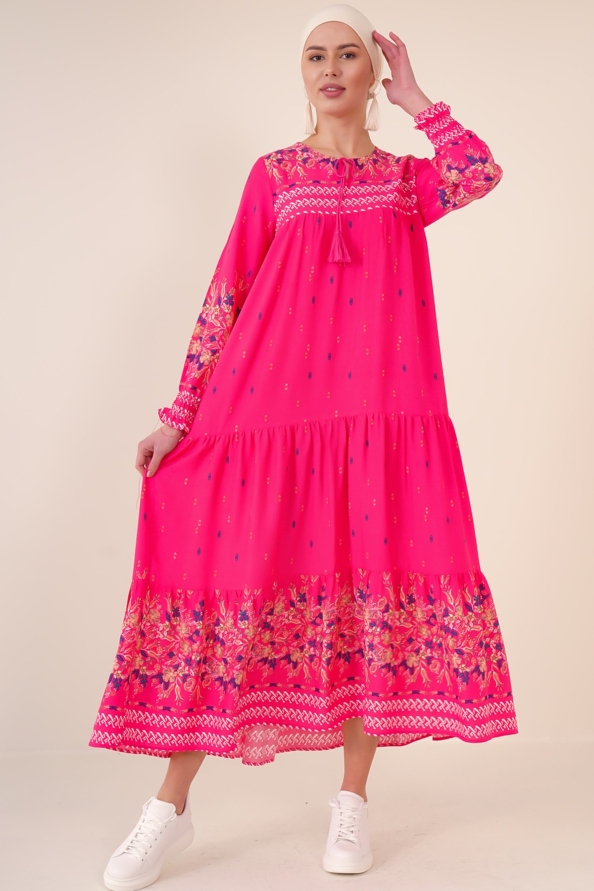 Bigdart 2175 Patterned Hijab Dress - Fuchsia