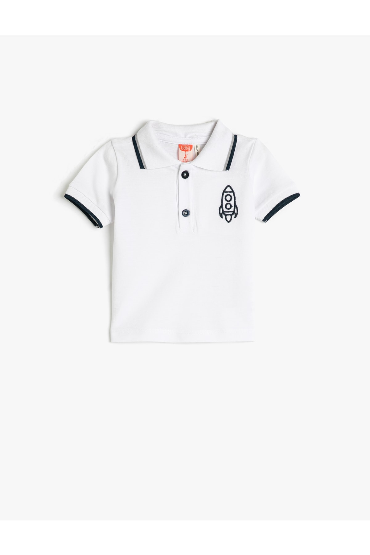 Koton Polo-Neck T-Shirt Short Sleeved Stripe Embroidered Detailed Cotton