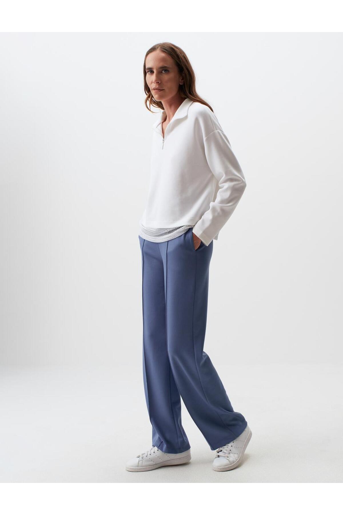 Jimmy Key Blue Normal Waist Wide Leg Pocket Casual Trousers