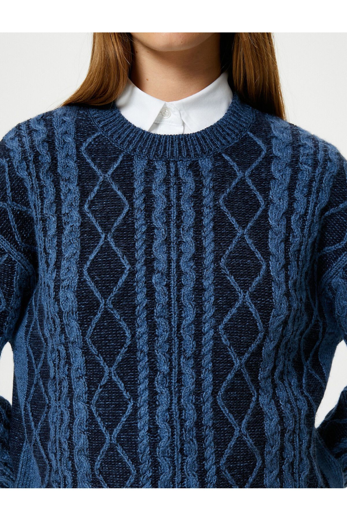 Koton Tricotaje Pulover Păr Tricotat Detaliu Maneca Lunga Crew Neck