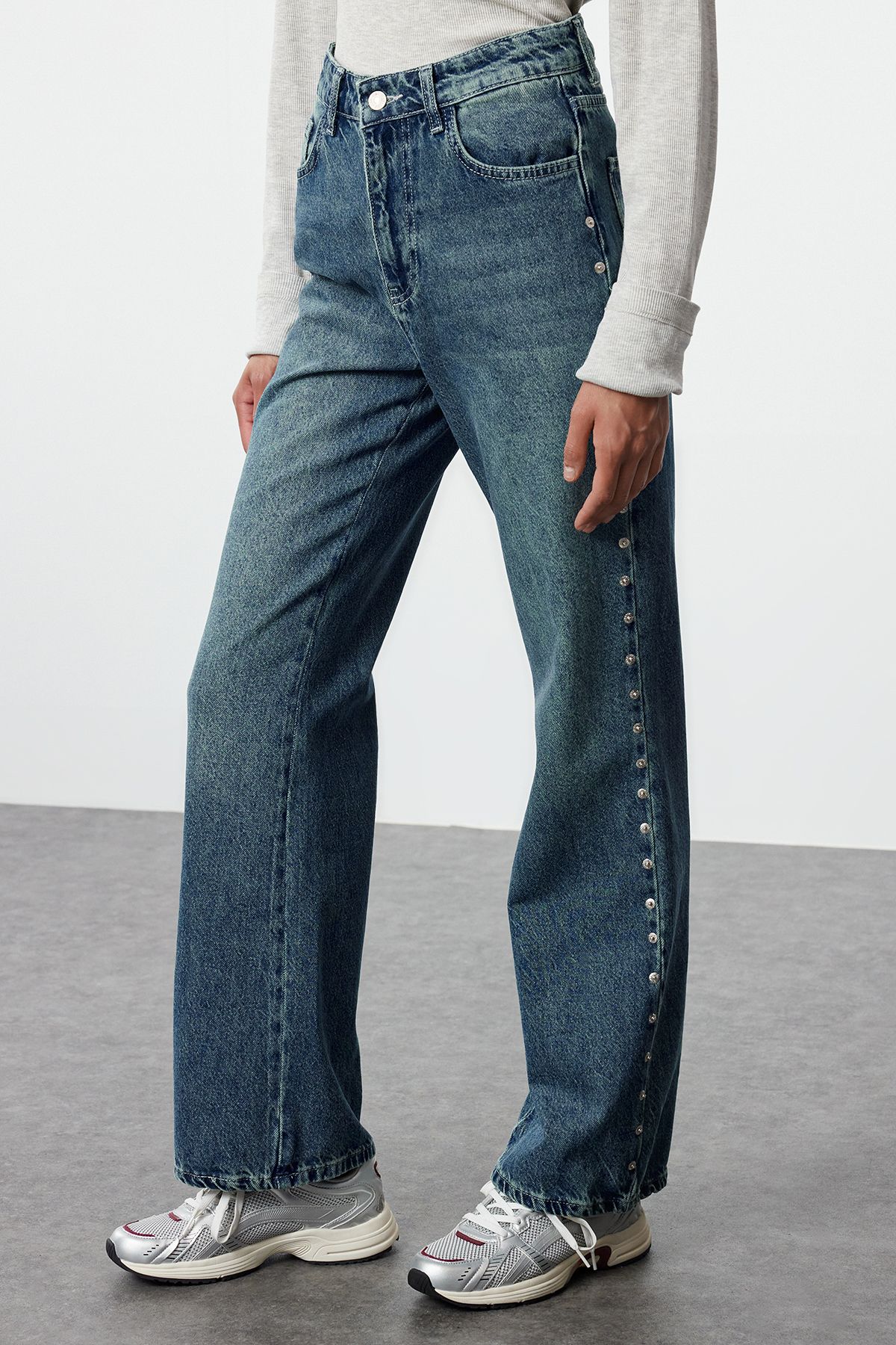 Trendyol Blue Troc Detailed High Waist Wide Leg Jeans