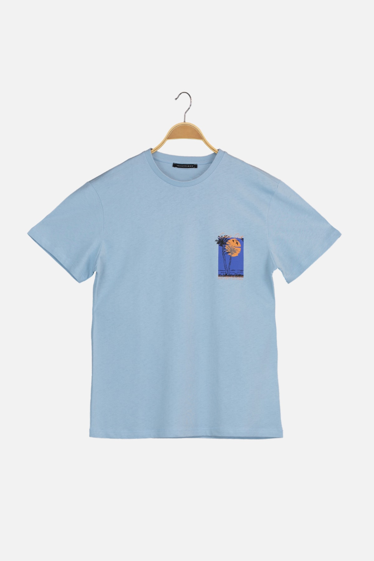 Trendyol Blue Men's Regular Fit Short Sleeve Printed T-Shirt
