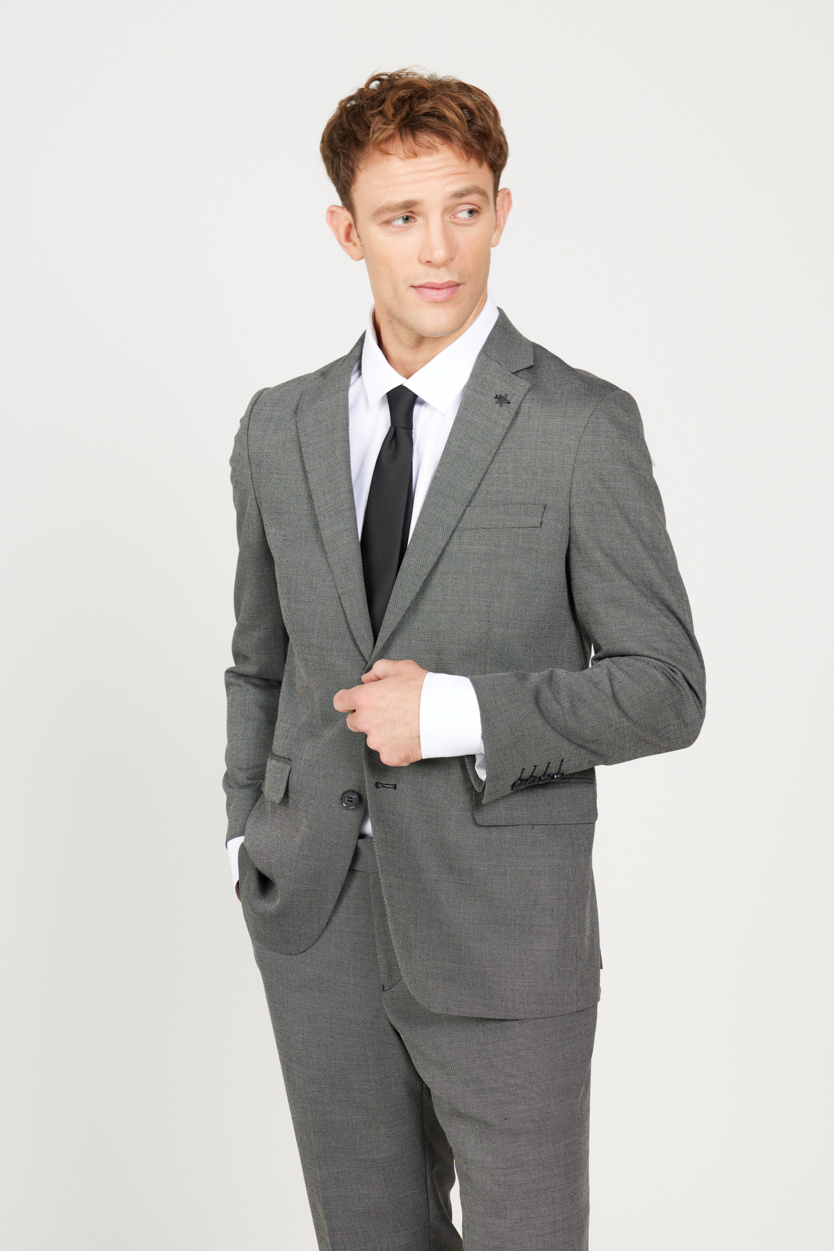 Levně ALTINYILDIZ CLASSICS Men's Black-gray Regular Fit Relaxed Cut Mono Collar Patterned Suit
