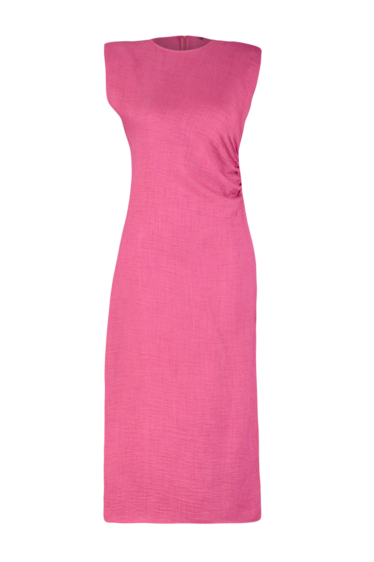 Trendyol Pink Straight Cut Gather Detailed Midi Woven Dress