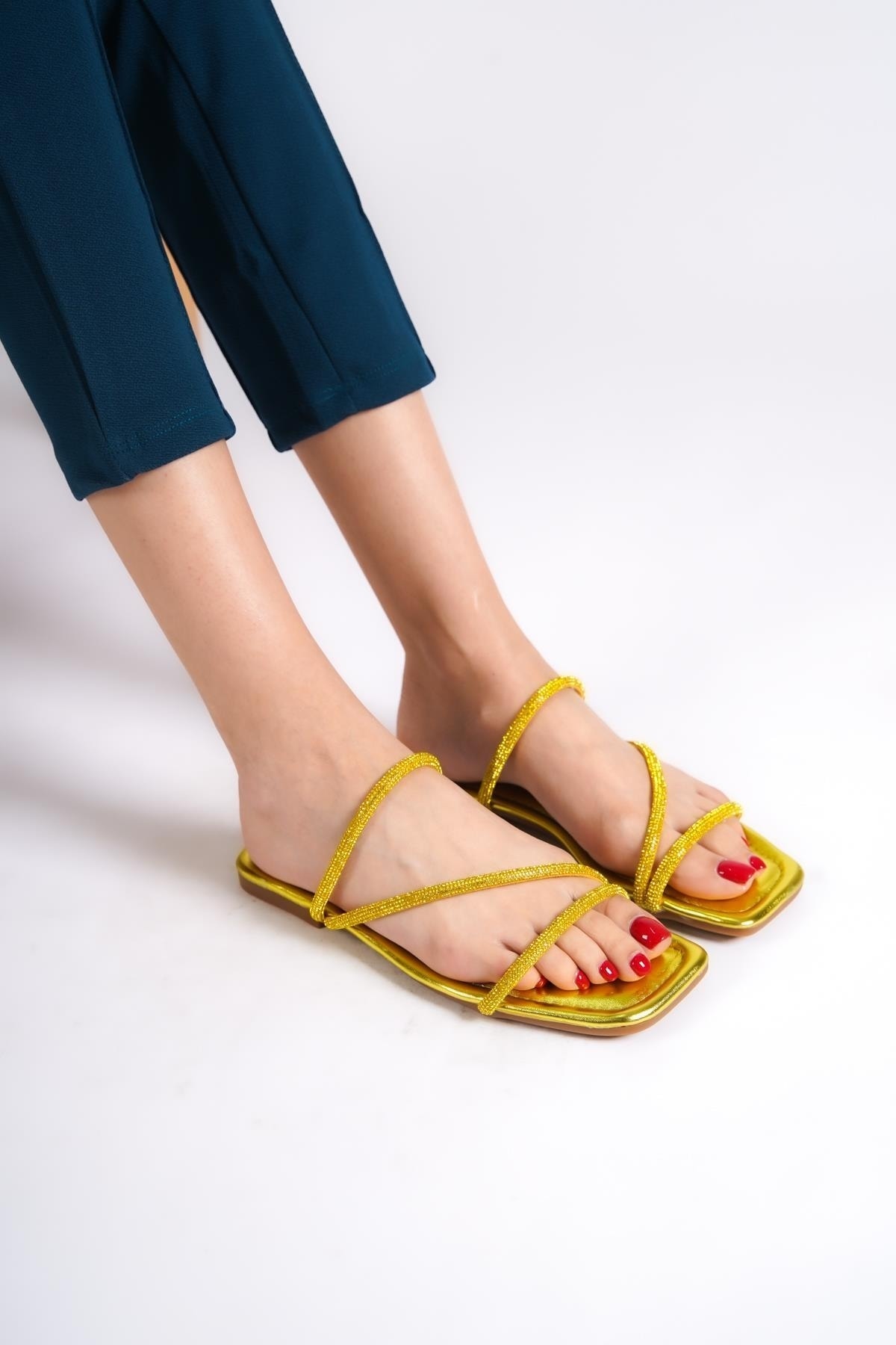 Capone Outfitters With Capone Stones, 3-Stripes, Flat Heel, Quilted Lemon Women's Slippers.