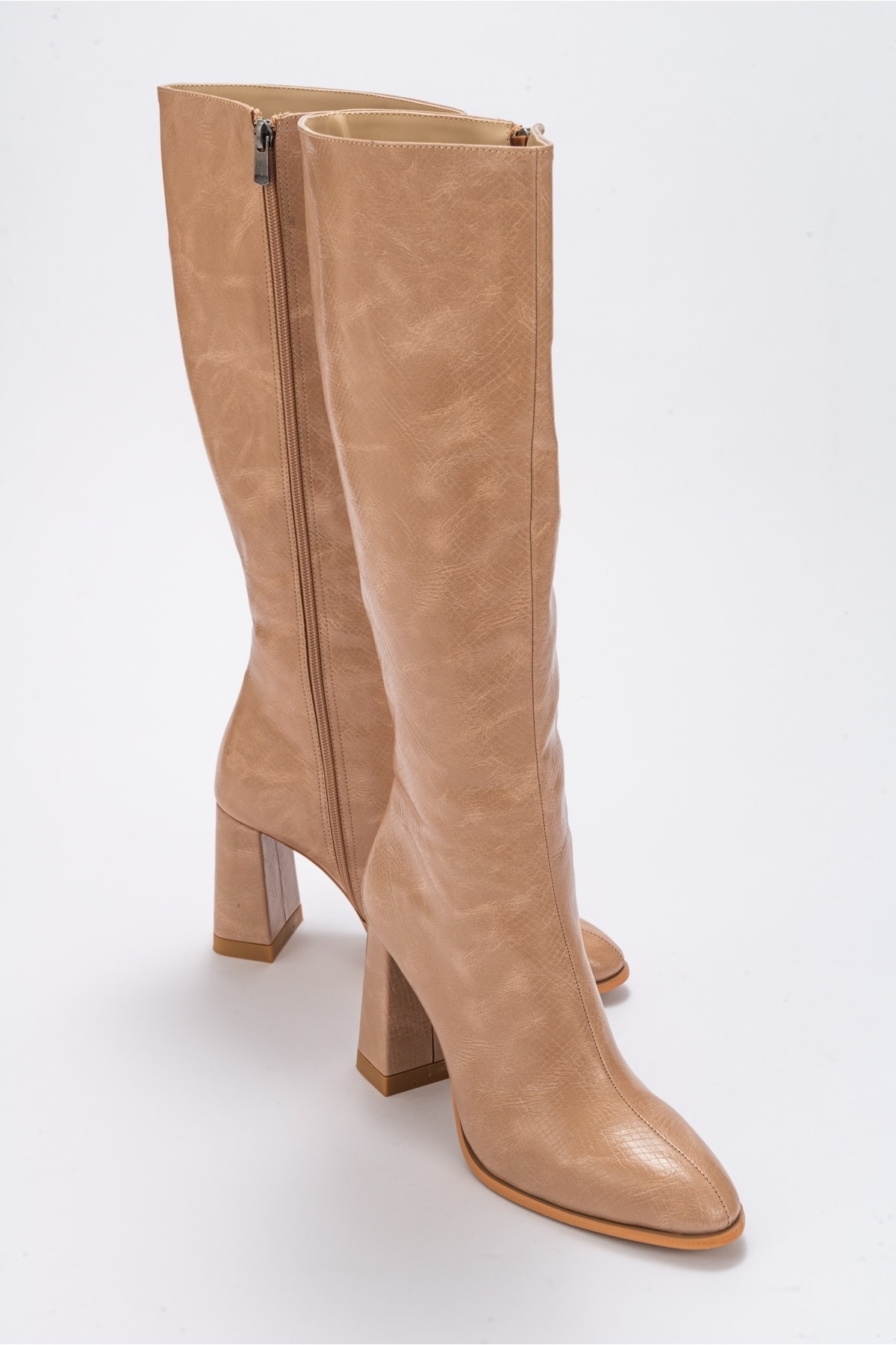 Levně LuviShoes Decer Dark Beige Print Women's Heeled Boots