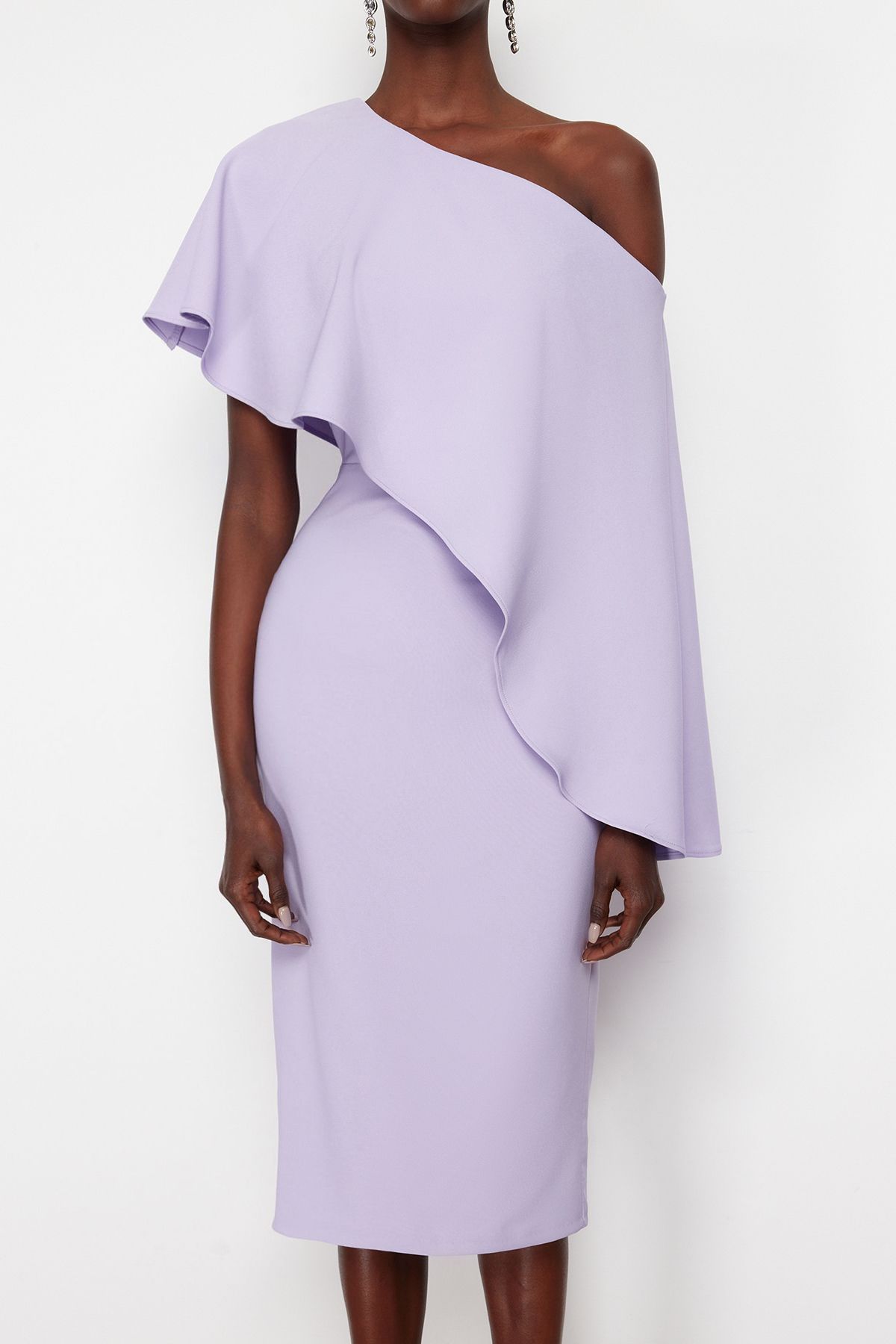Trendyol Lilac Cape Detailed Woven Elegant Evening Dress