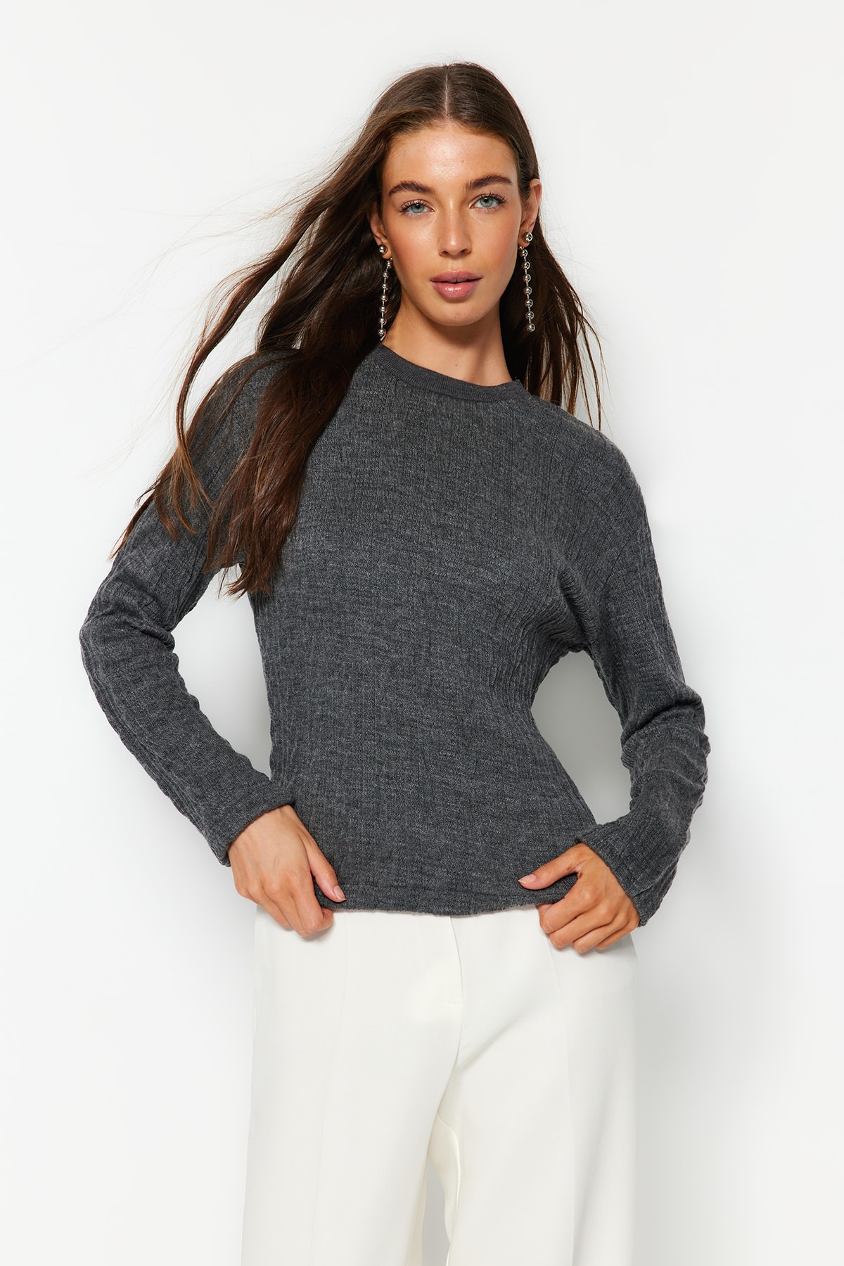 Trendyol Anthracite Knit Detailed Knitwear Sweater