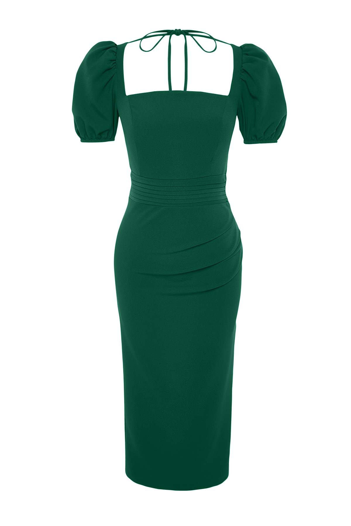 Trendyol Emerald Green Waist Detailed Fitted Woven Dress