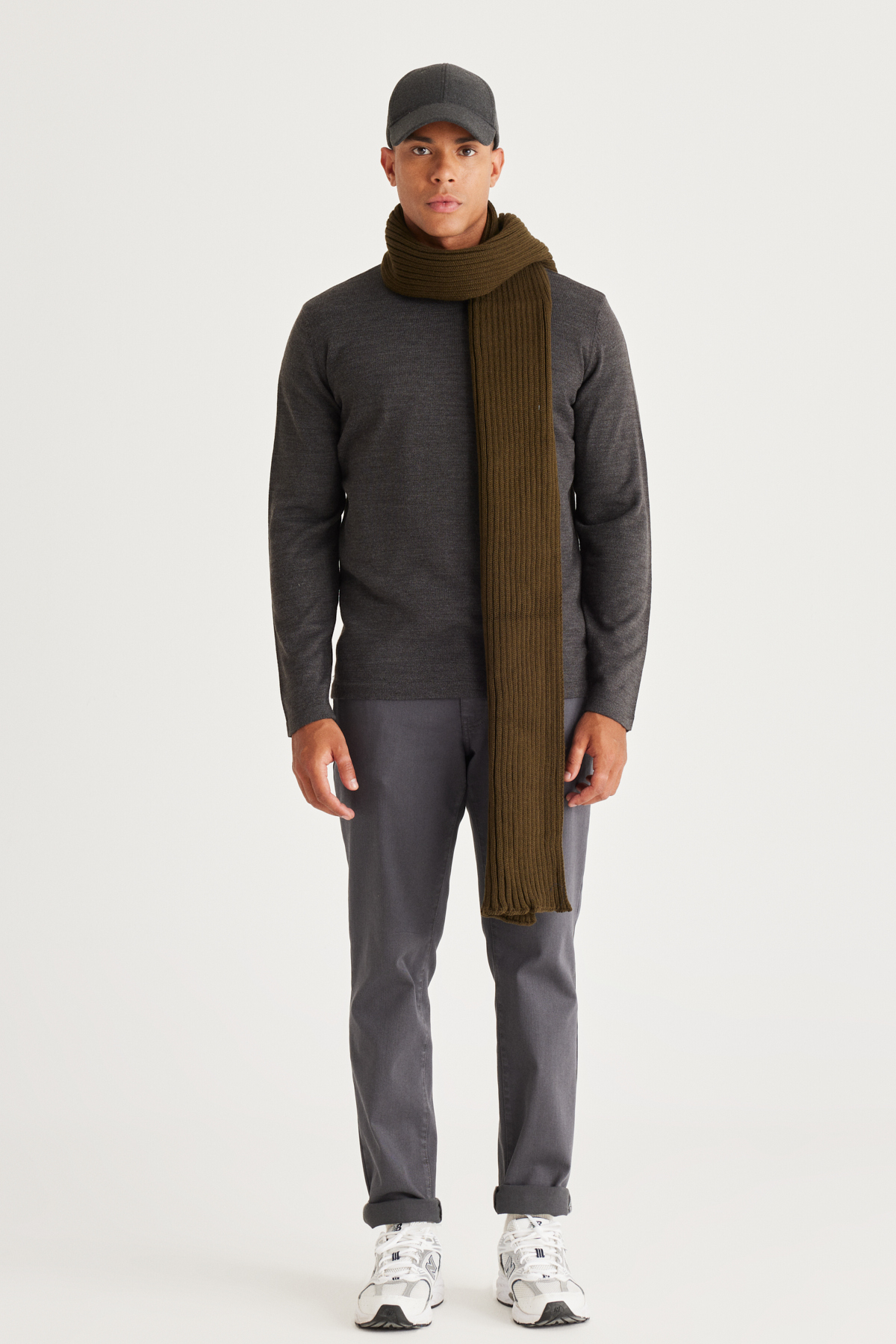 Levně AC&Co / Altınyıldız Classics Men's Anthracite-melange Anti-Pilling Standard Fit Normal Cut Half Turtleneck Knitwear Sweater