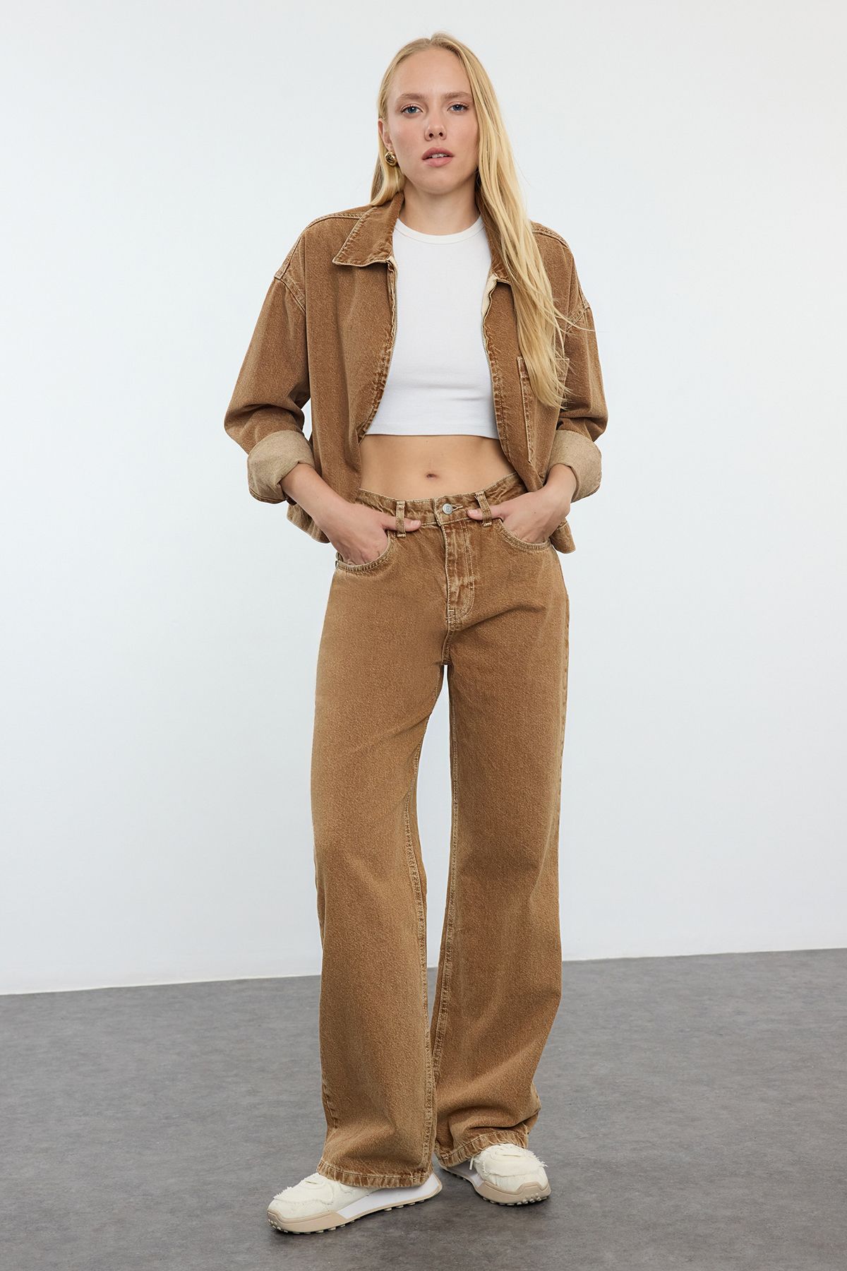 Trendyol Brown High Waist Wide Leg Jeans