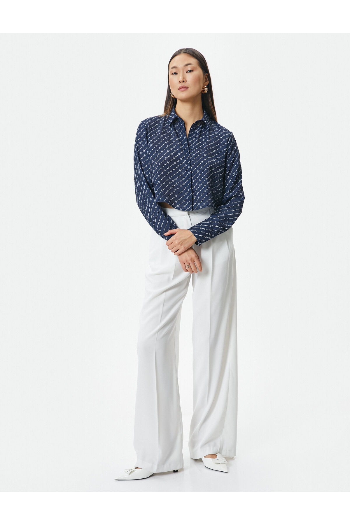 Levně Koton Buttoned Printed Crop Shirt Long Sleeve