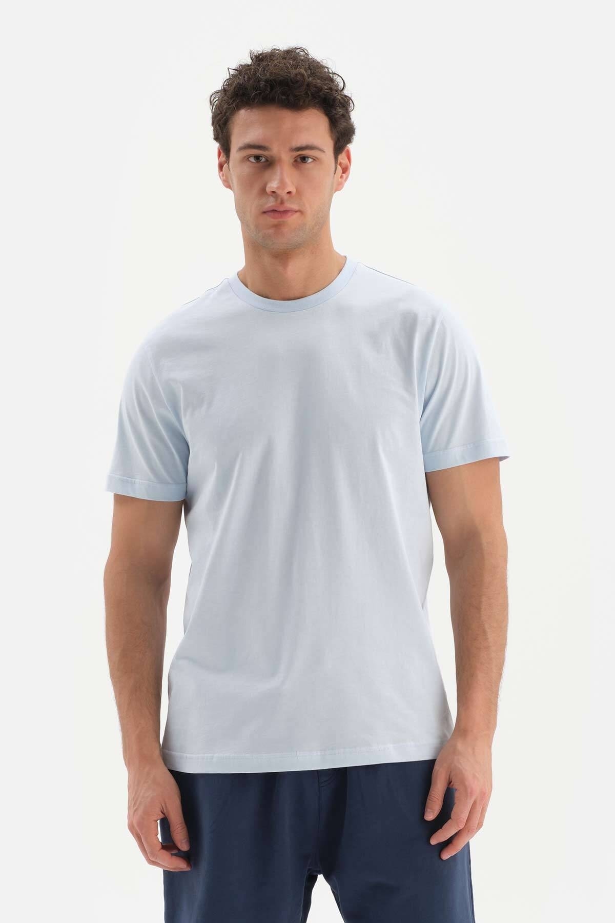 Dagi Light Blue Crew Neck Supima Cotton Short Sleeve T-Shirt