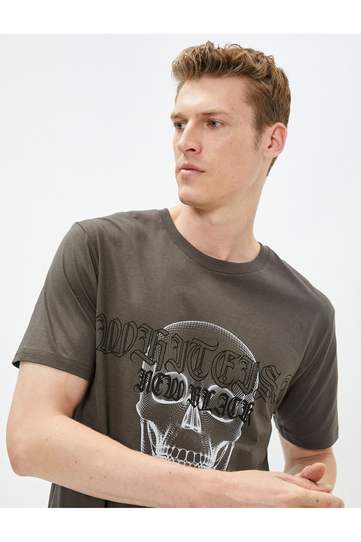 Levně Koton Dry Skull Print T-Shirt Crew Neck Short Sleeve Cotton
