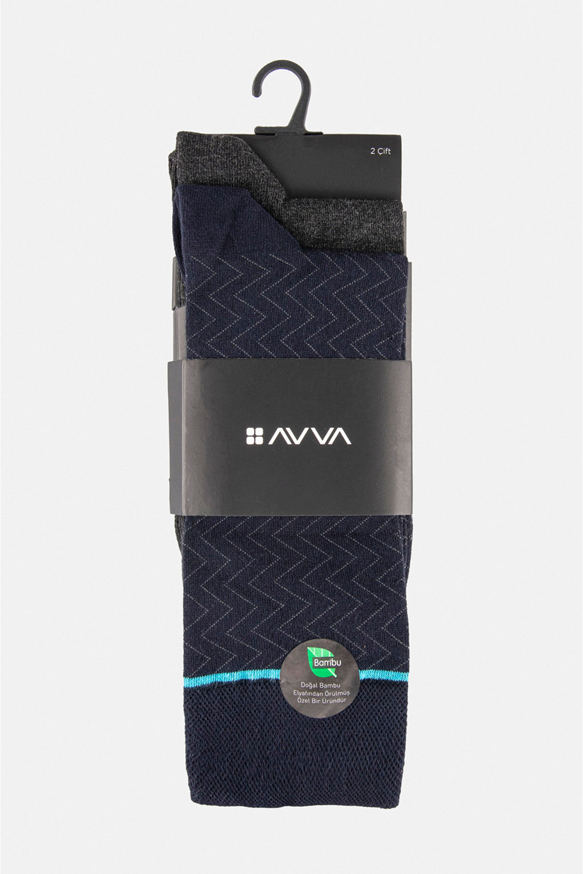 Avva Men's Navy Blue-Anthracite Plain/Patterned 2-pack Bamboo Cleat Socks