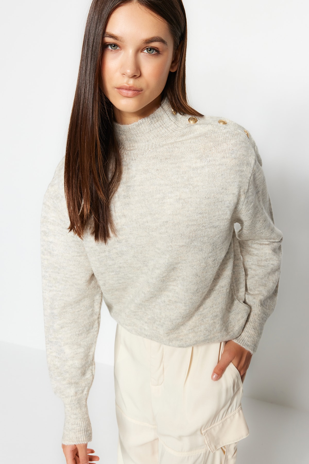 Trendyol Sweater - Beige - Regular fit