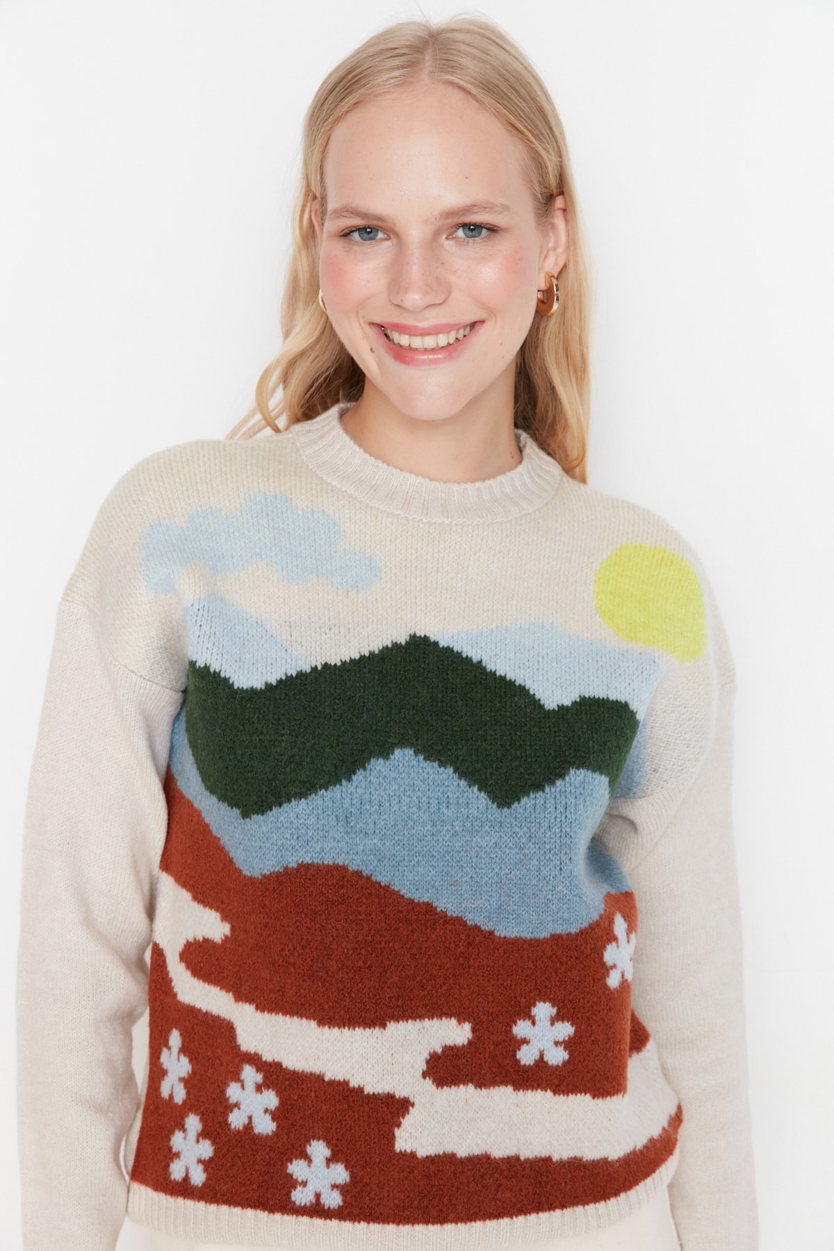 Trendyol Stone Jacquard Knitwear Sweater