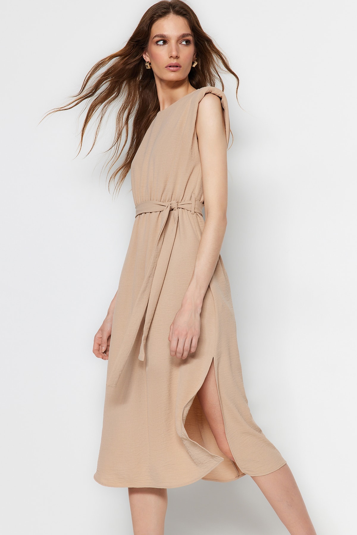 Rochie țesută din piatră Trendyol cu centură midi țesută în talie