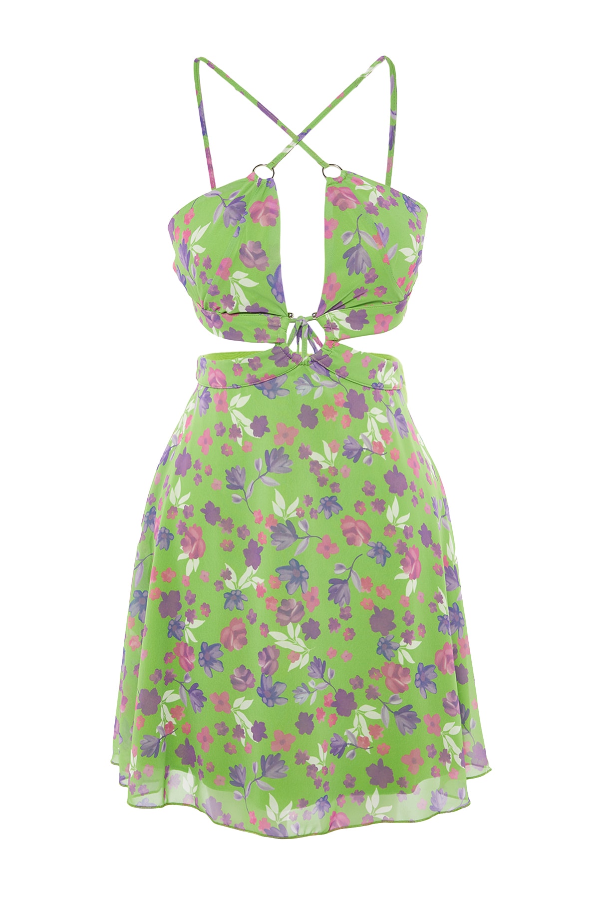 Trendyol Green - Rochie de seara din sifon multicolor cu decolteu detaliat