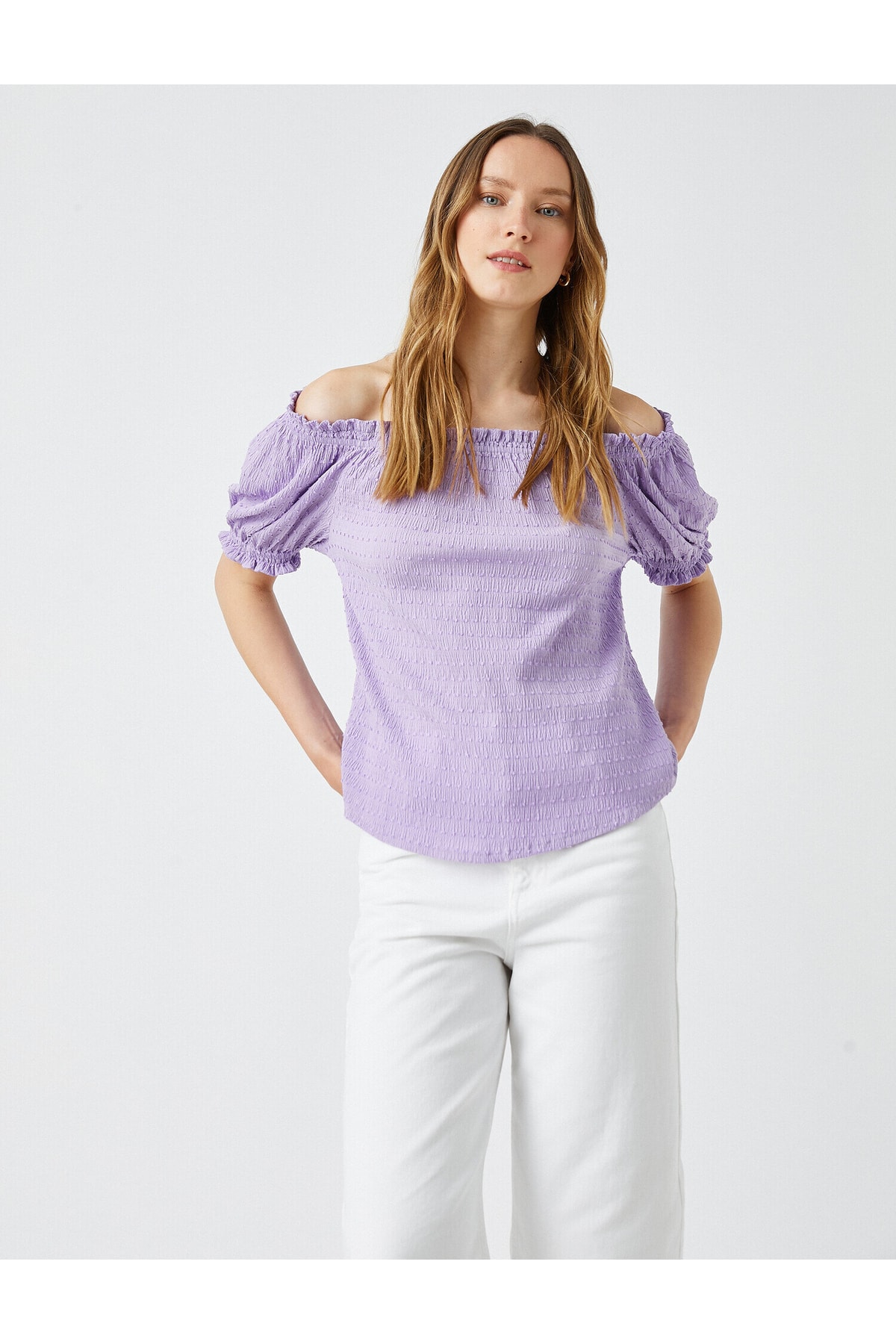 Levně Koton Off-the-Shoulder Blouse with Short Balloon Sleeves