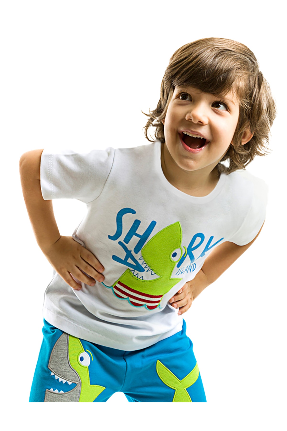 Levně Denokids Shark Island Boy's T-shirt Shorts Set