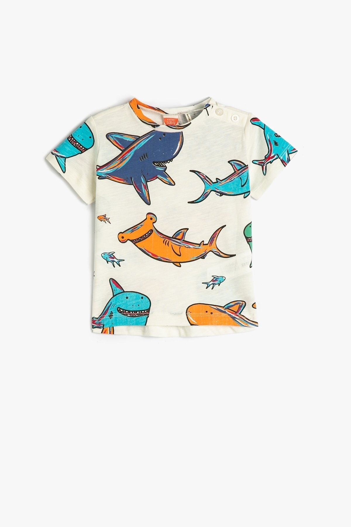 Koton Baby Boy Short Sleeve Crew Neck Shark Printed T-Shirt 3smb10330tk