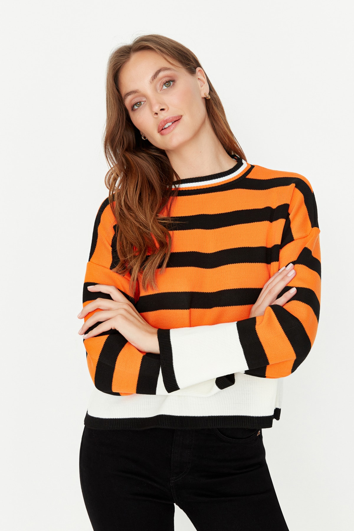 Trendyol Orange Color Block Knitwear Sweater