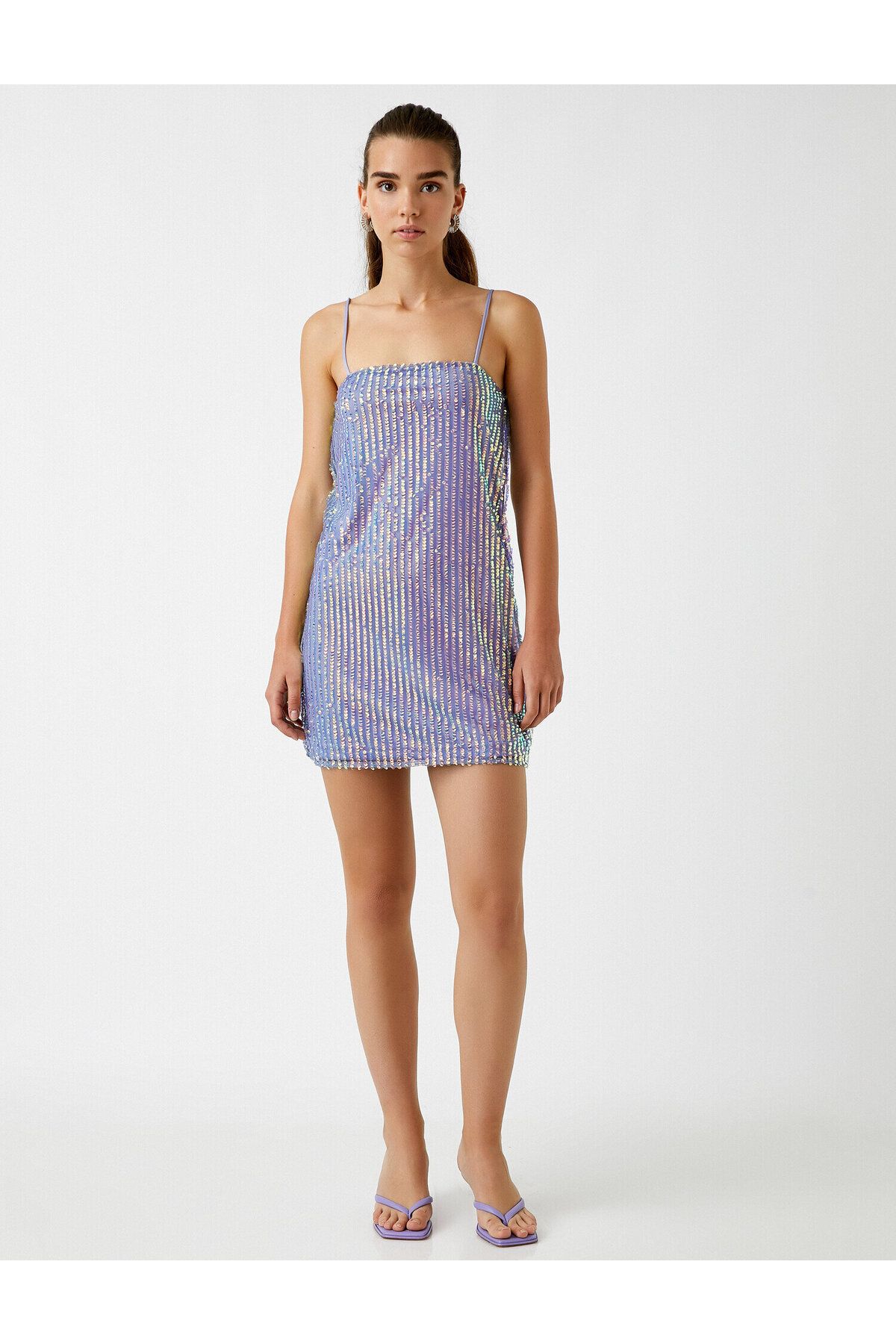 Rochie Koton cu bretele subtiri cu mini paiete si paiete