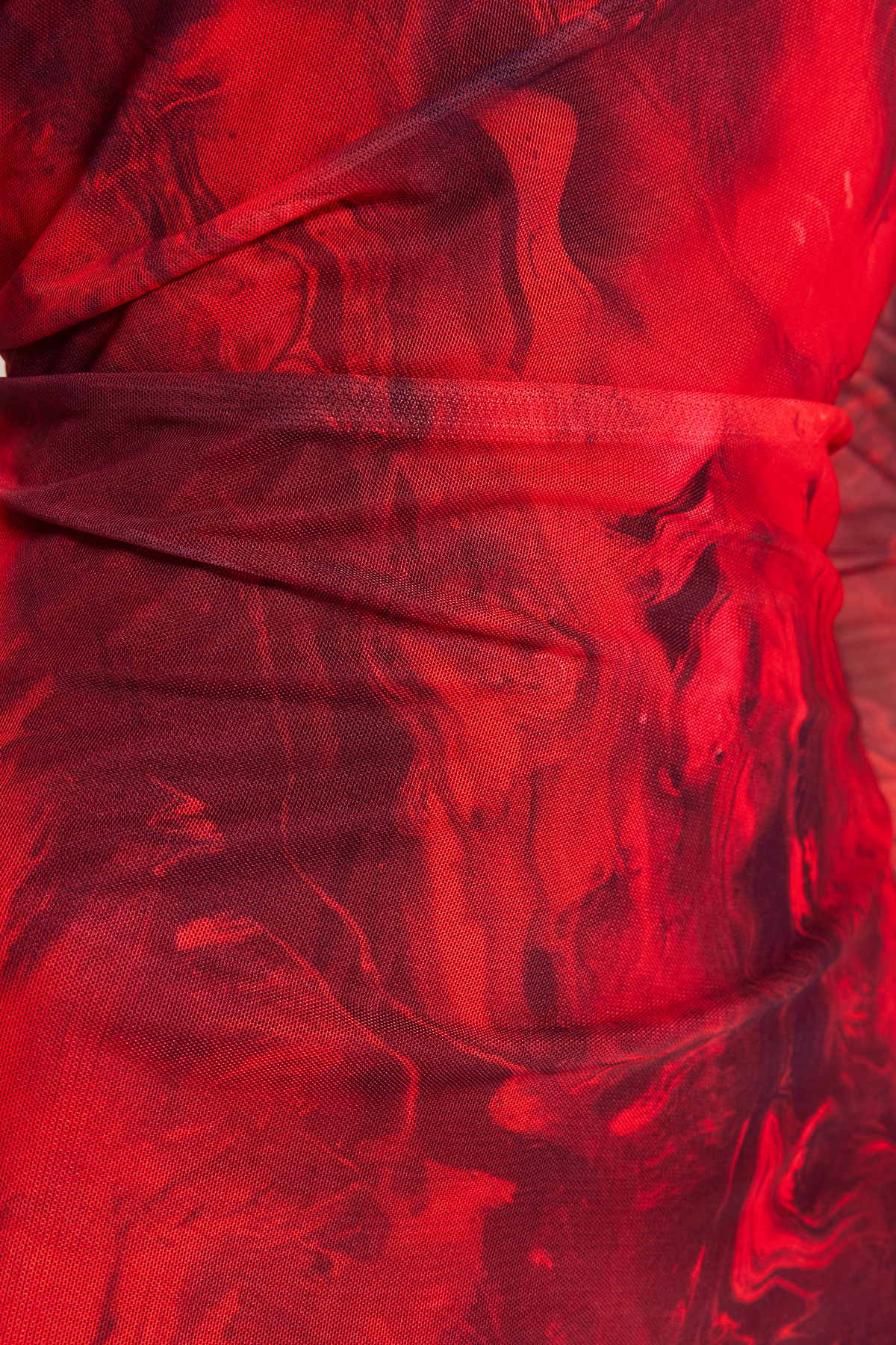 Trendyol Red Patterned Lined Fitted Asymmetrical Collar Flexible Knitted Midi Pencil Dress