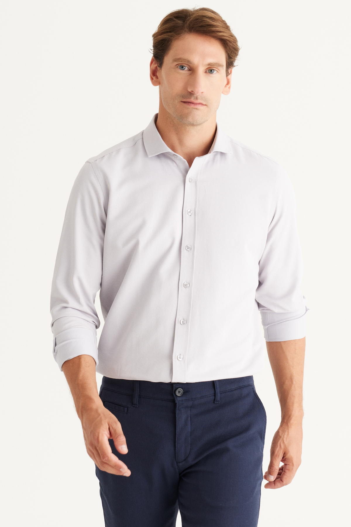 Levně AC&Co / Altınyıldız Classics Men's Gray Slim Fit Slim Fit Italian Collar Dobby Shirt.