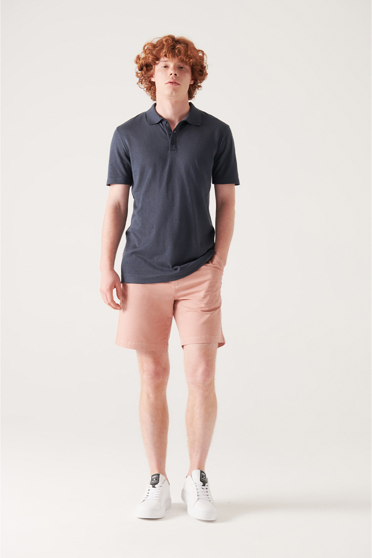 Avva Men's Pale Pink Textured Cotton Shorts