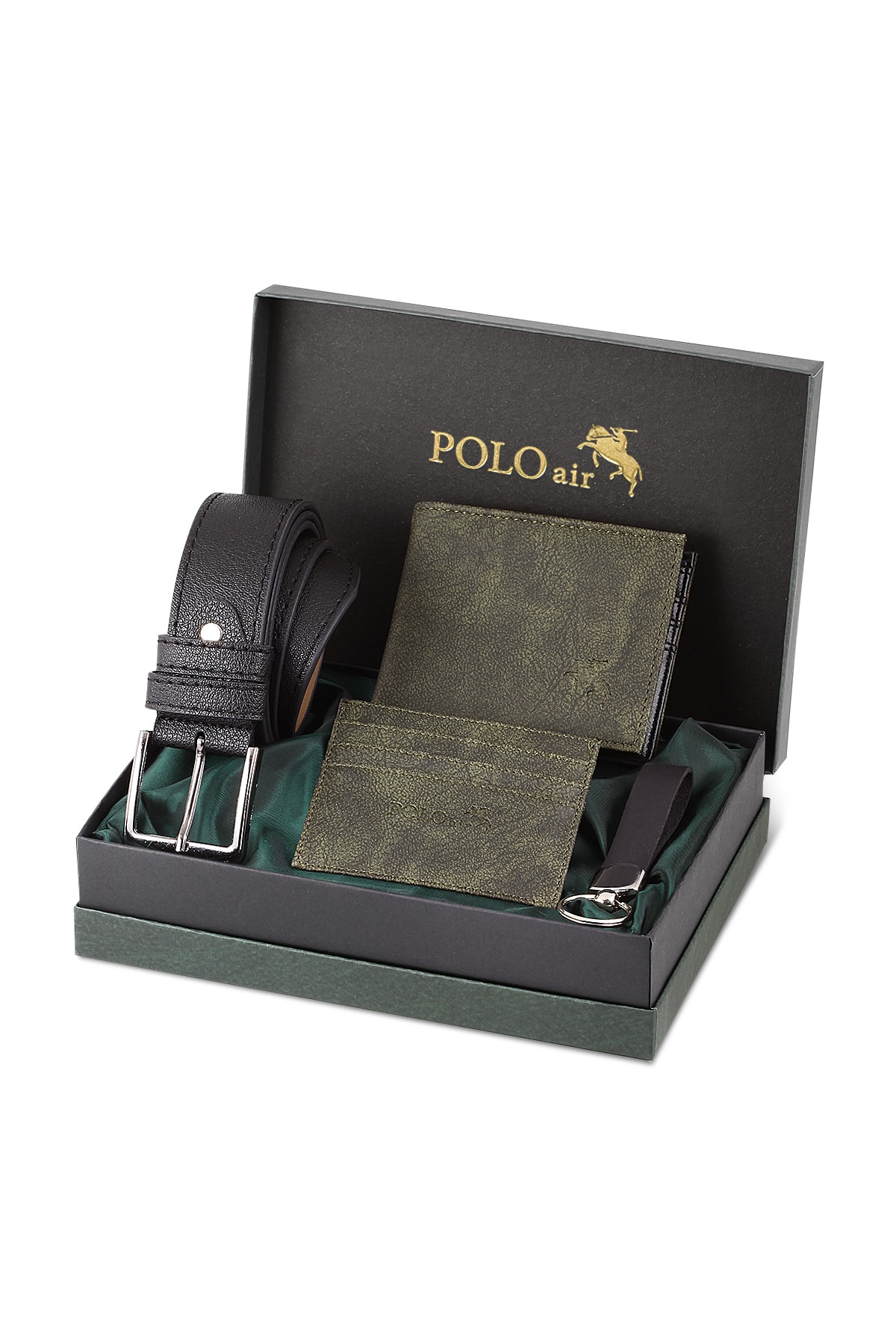 Levně Polo Air Belt, Wallet, Card Holder, Keychain, Green Set in a Gift Box