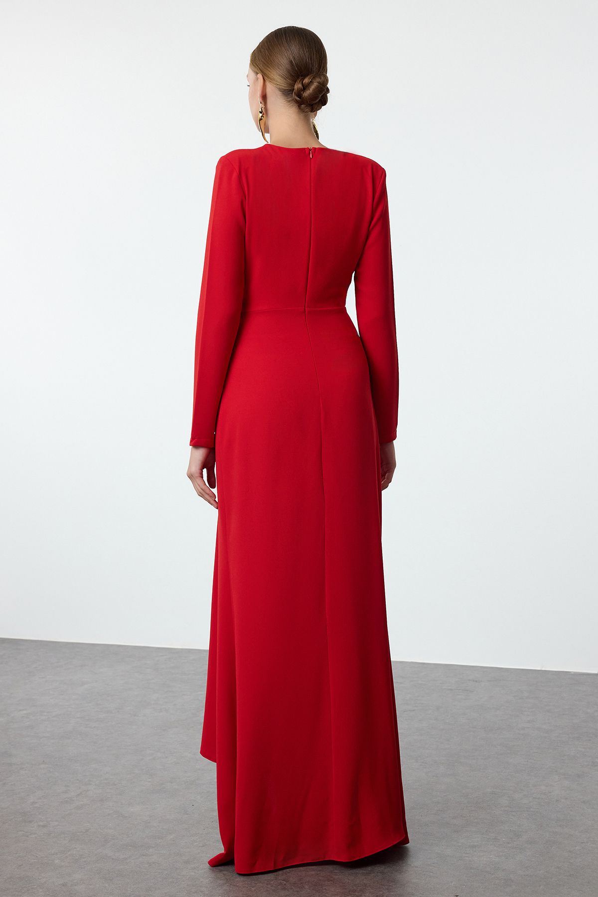 Trendyol Red Double Breasted Crepe Woven Long Elegant Evening Dress