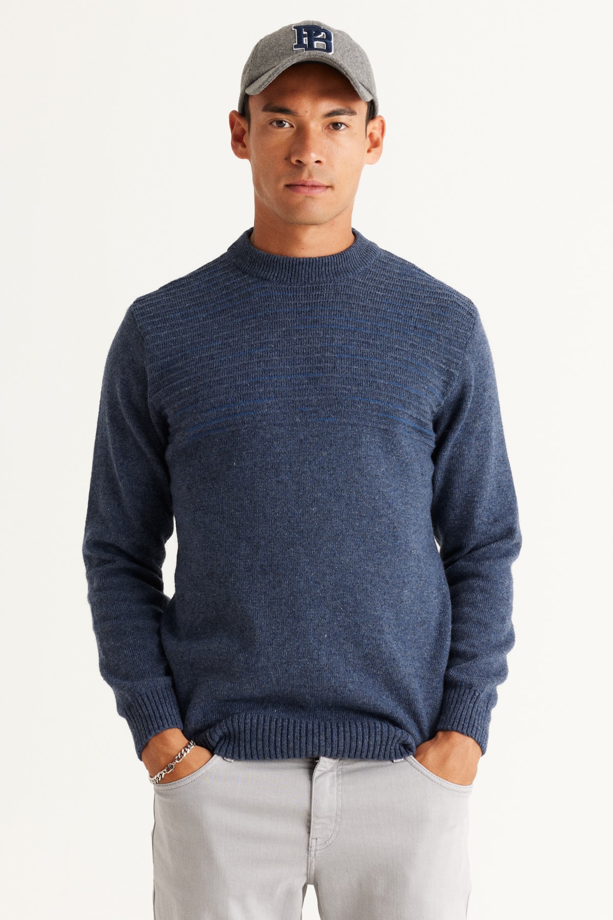 Levně AC&Co / Altınyıldız Classics Men's Aviator Blue-oil Standard Fit Regular Cut Half Turtleneck Knitwear Sweater